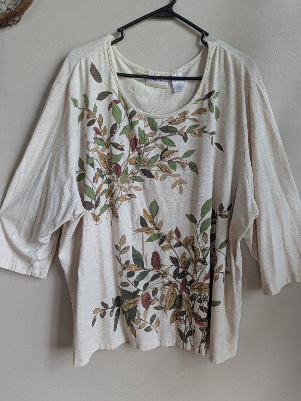alfred dunner beige shirt size 3X embroidered leaves and gold accents #734